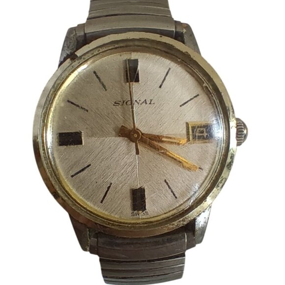 Vintage Signal Swiss Made Mens Watch Stainless Steel Back With Date Feature - Picture 1 of 6